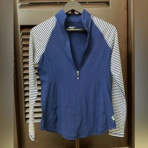 Jofit Navy Blue Quarter-Zip Top with Striped Sleeves